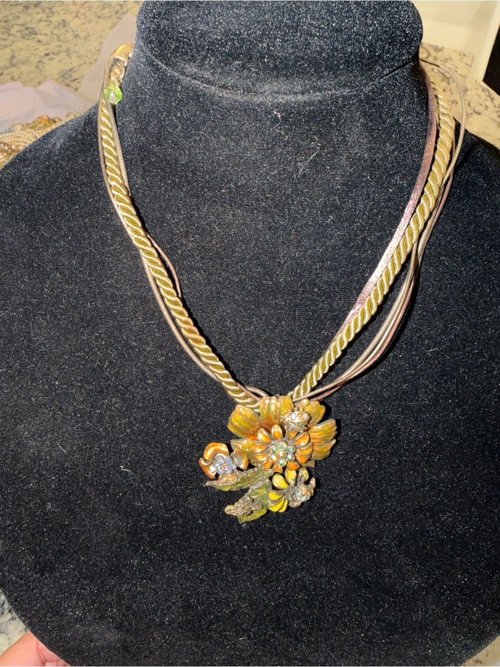 Chico's Yellow and Gold Floral Multi-Strand Necklace